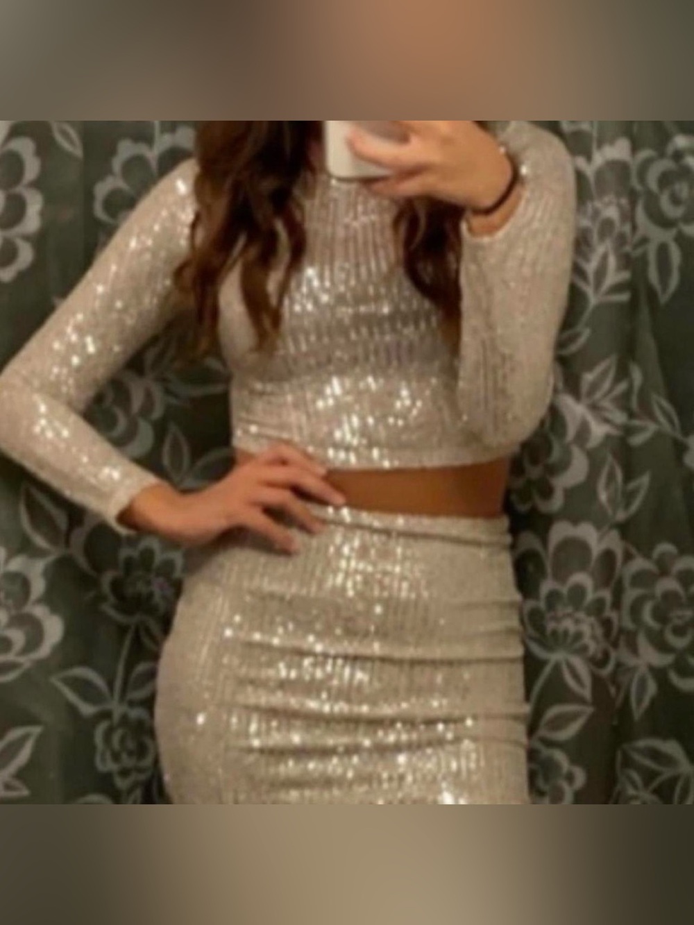 Glittering Sequin Crop Top & Mini Skirt Set